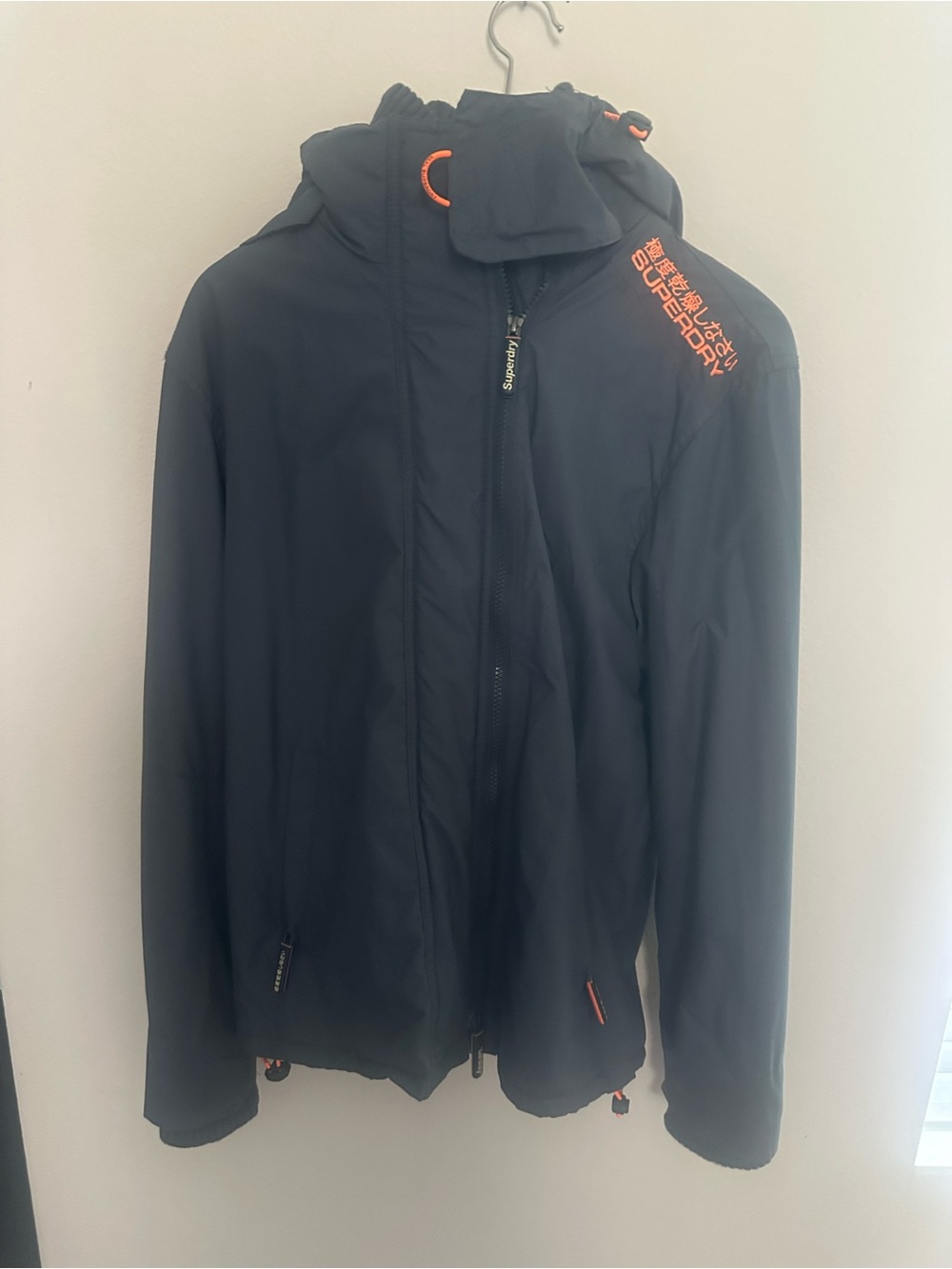 Superdry Men’s Black Hooded Jacket with Orange Accents